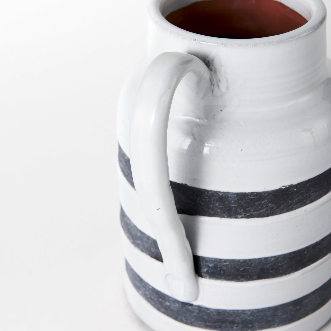 Harmon II Large White w/ Charcoal Stripes Ceramic Jug Decor Mercana