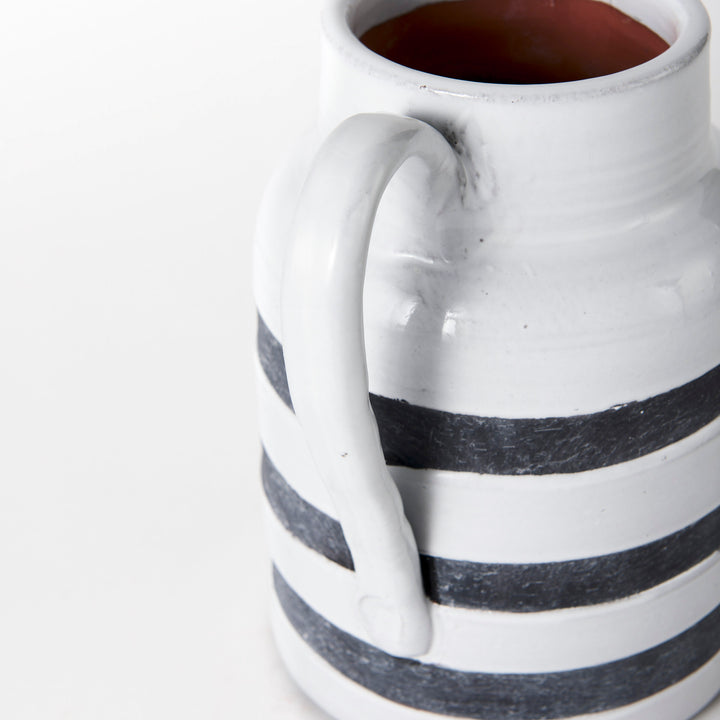 Harmon II Large White w/ Charcoal Stripes Ceramic Jug Decor Mercana