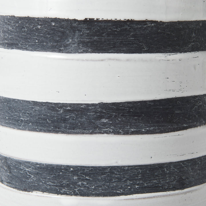 Harmon II Large White w/ Charcoal Stripes Ceramic Jug Decor Mercana