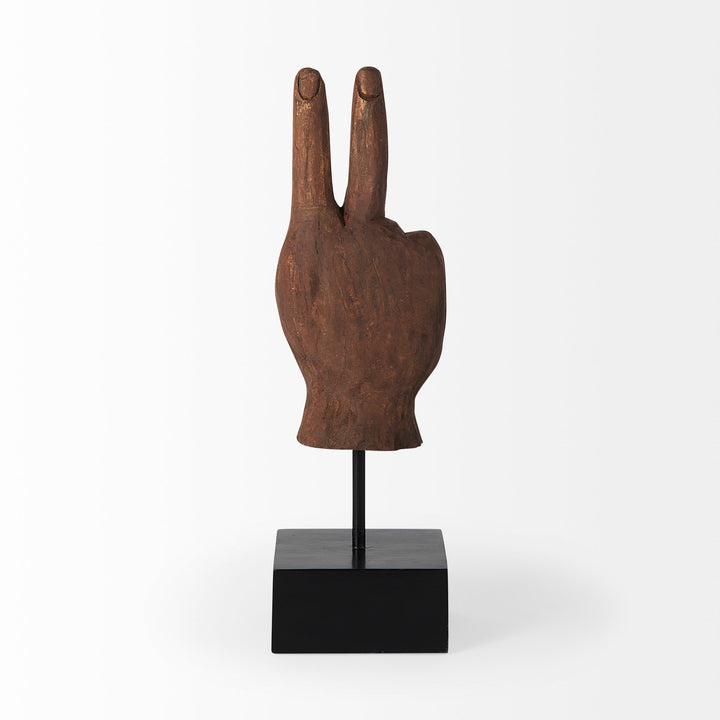Pacem 4L x 4W Natural Wooden Carved Peace Sign Hand Decor Mercana