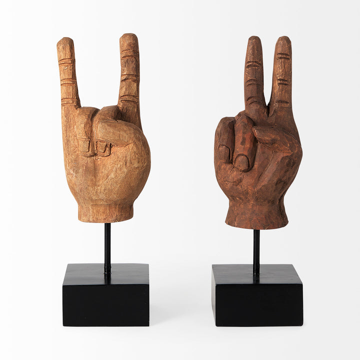 Pacem 4L x 4W Natural Wooden Carved Peace Sign Hand Decor Mercana