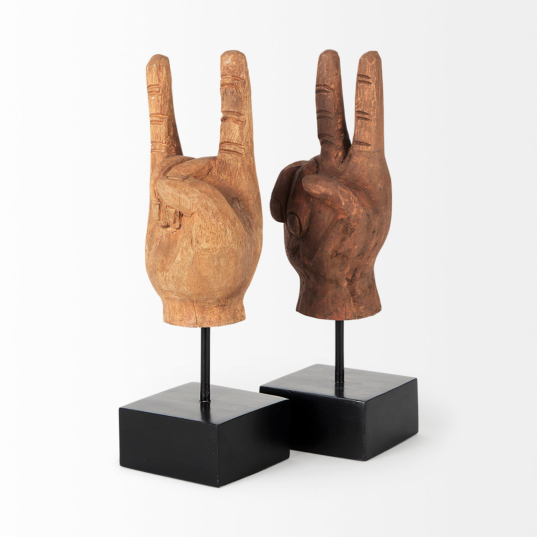 Pacem 4L x 4W Natural Wooden Carved Peace Sign Hand Decor Mercana