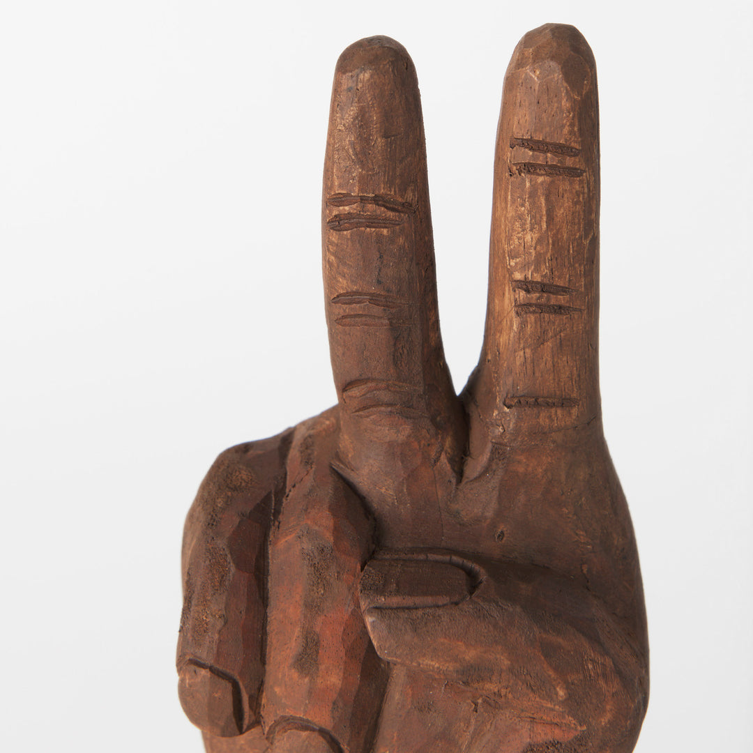 Pacem 4L x 4W Natural Wooden Carved Peace Sign Hand Decor Mercana