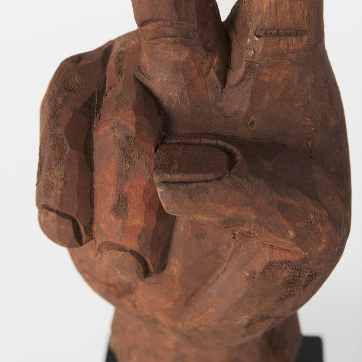 Pacem 4L x 4W Natural Wooden Carved Peace Sign Hand Decor Mercana