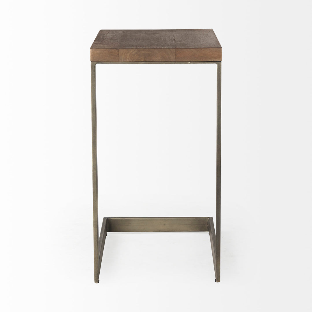 Faye Medium Brown Wood W/ Antique Nickel Finished Metal Base C Side Table Living Room Mercana