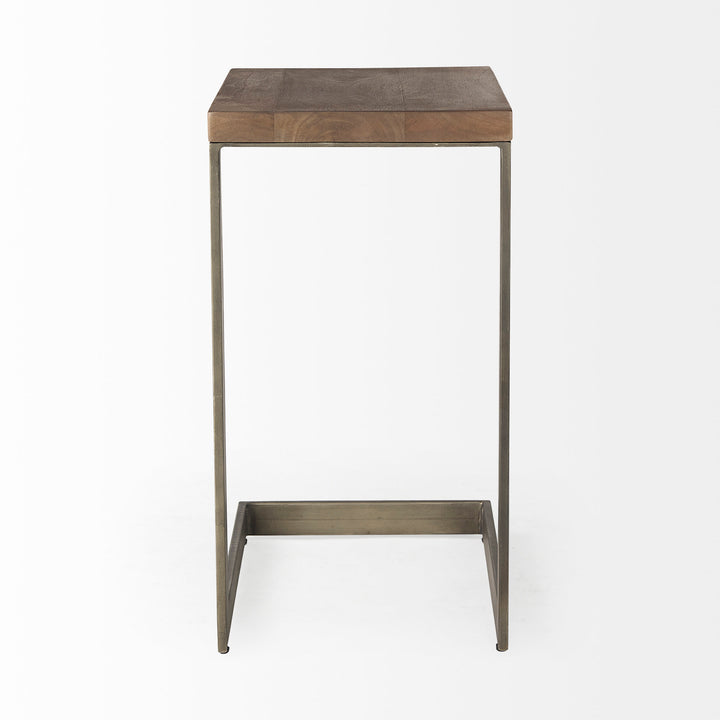 Faye Medium Brown Wood W/ Antique Nickel Finished Metal Base C Side Table Living Room Mercana