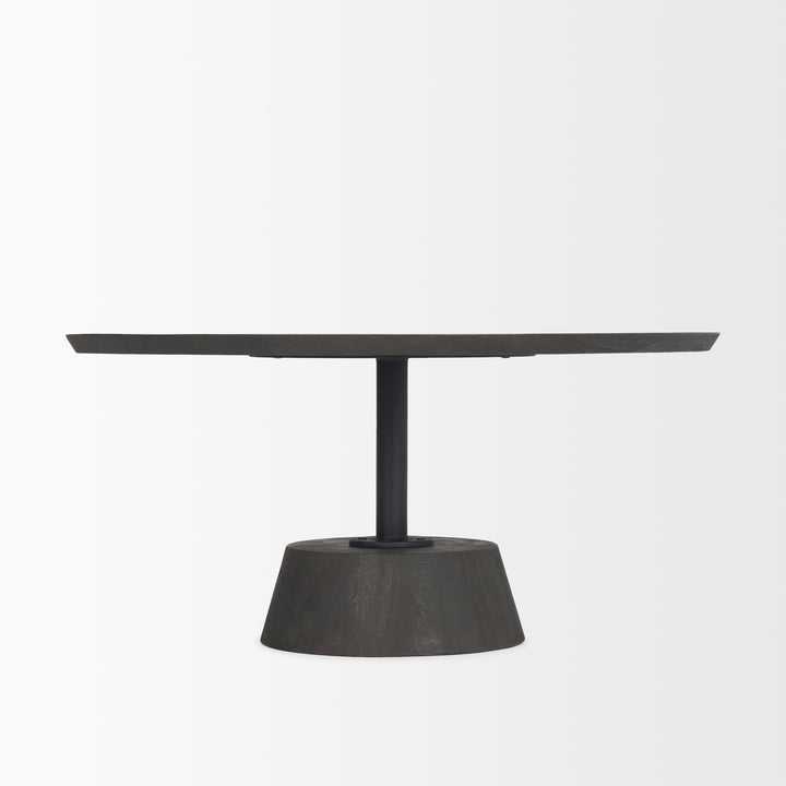 Maxwell Dark Brown Wood W/ Black Metal Pedestal Base Round Coffee Table Living Room Mercana