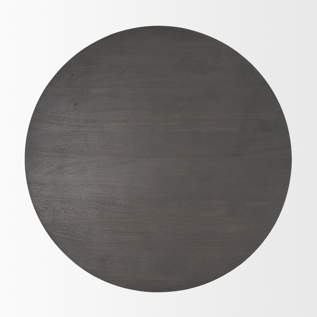 Maxwell Dark Brown Wood W/ Black Metal Pedestal Base Round Coffee Table Living Room Mercana