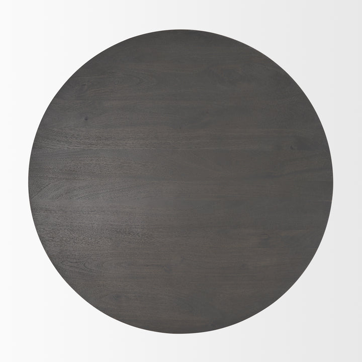 Maxwell Dark Brown Wood W/ Black Metal Pedestal Base Round Coffee Table Living Room Mercana