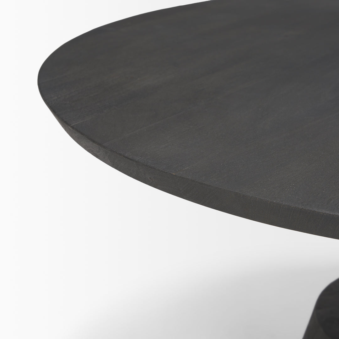 Maxwell Dark Brown Wood W/ Black Metal Pedestal Base Round Coffee Table Living Room Mercana