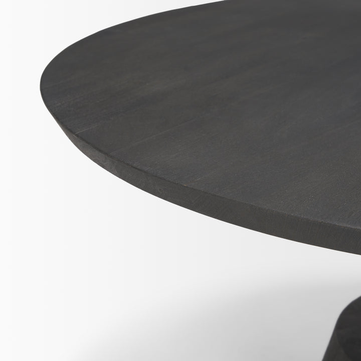 Maxwell Dark Brown Wood W/ Black Metal Pedestal Base Round Coffee Table Living Room Mercana