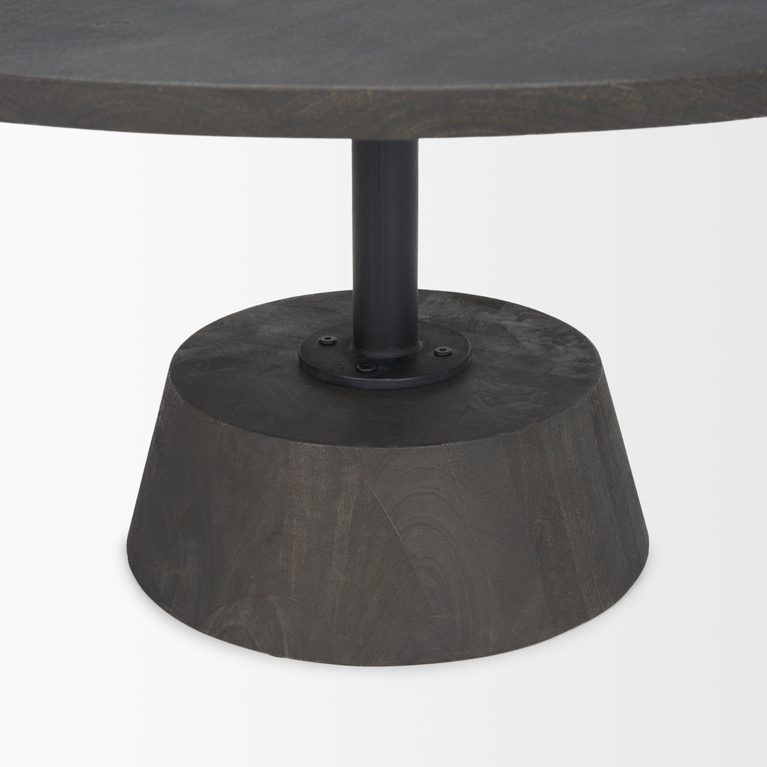 Maxwell Dark Brown Wood W/ Black Metal Pedestal Base Round Coffee Table Living Room Mercana