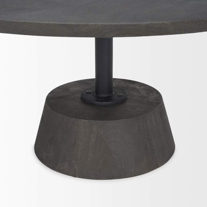 Maxwell Dark Brown Wood W/ Black Metal Pedestal Base Round Coffee Table Living Room Mercana