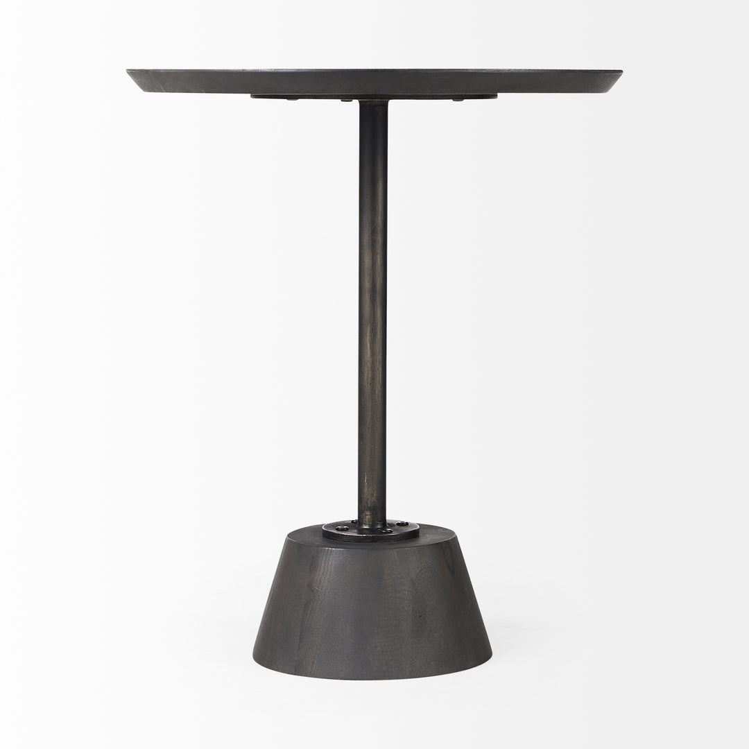 Maxwell 20" Round Dark Brown Wood w/ Black Metal Pedestal Side Table Living Room Mercana