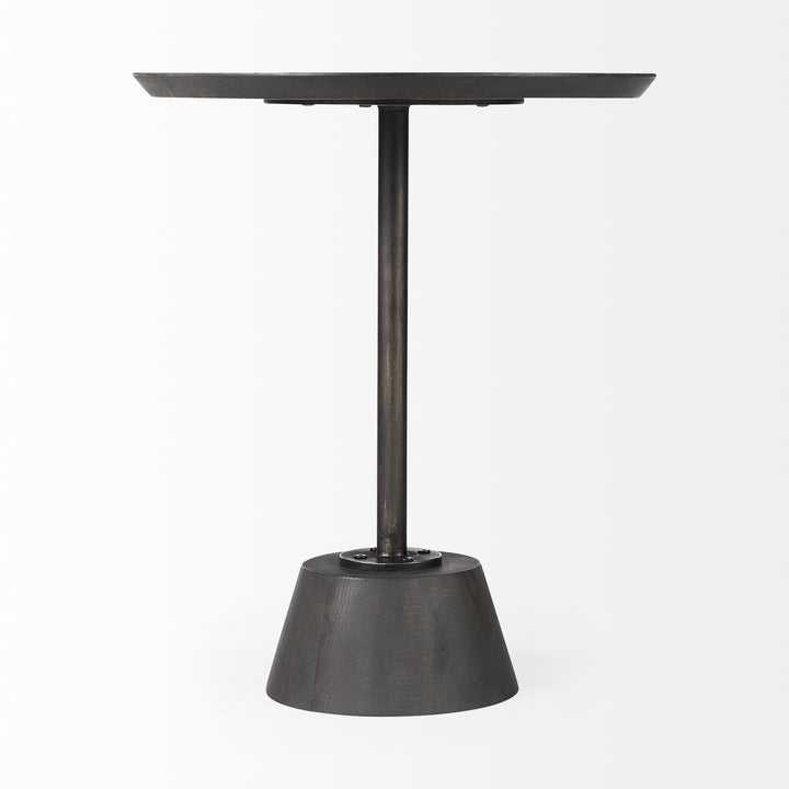 Maxwell 20" Round Dark Brown Wood w/ Black Metal Pedestal Side Table Living Room Mercana
