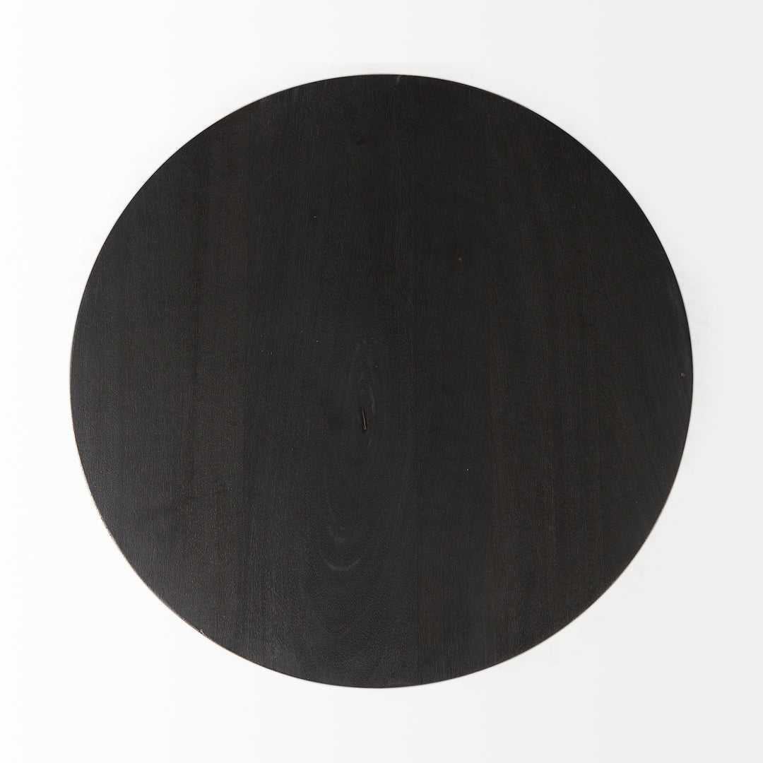 Maxwell 20" Round Dark Brown Wood w/ Black Metal Pedestal Side Table Living Room Mercana