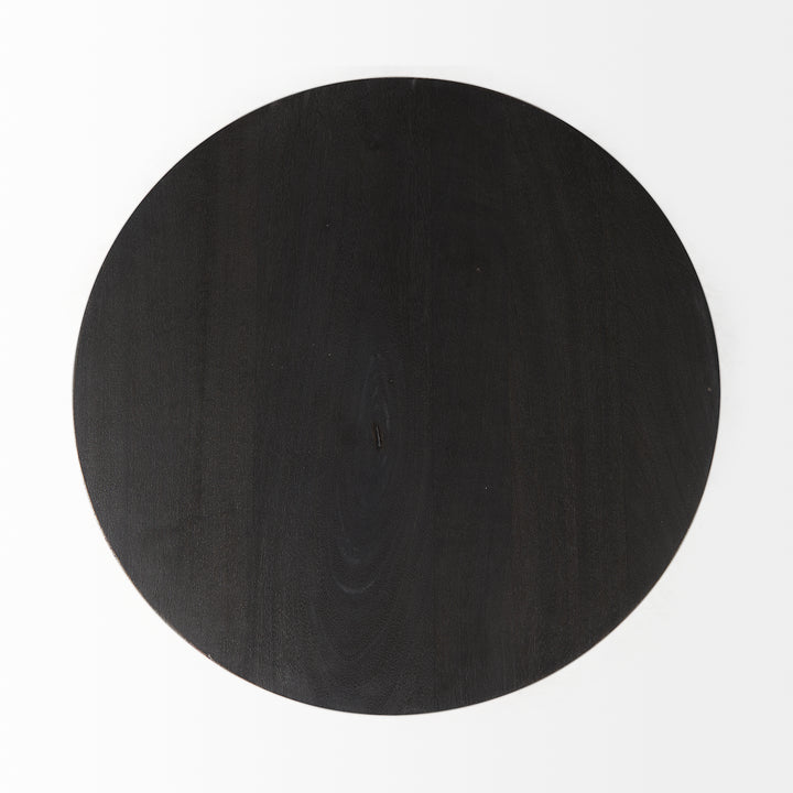 Maxwell 20" Round Dark Brown Wood w/ Black Metal Pedestal Side Table Living Room Mercana