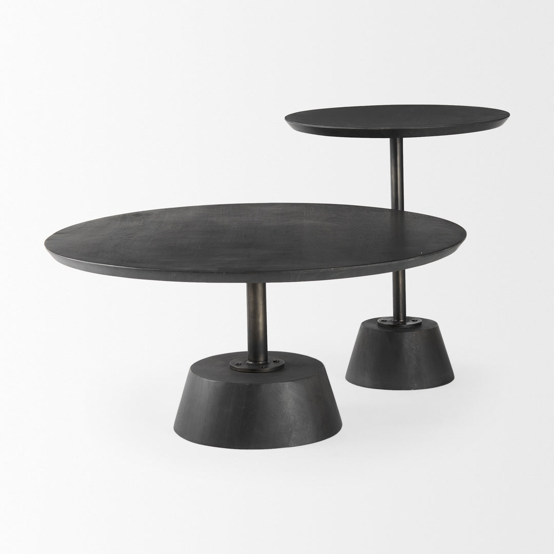 Maxwell 20" Round Dark Brown Wood w/ Black Metal Pedestal Side Table Living Room Mercana
