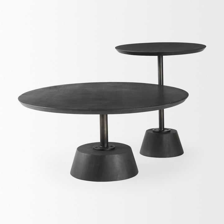Maxwell 20" Round Dark Brown Wood w/ Black Metal Pedestal Side Table Living Room Mercana