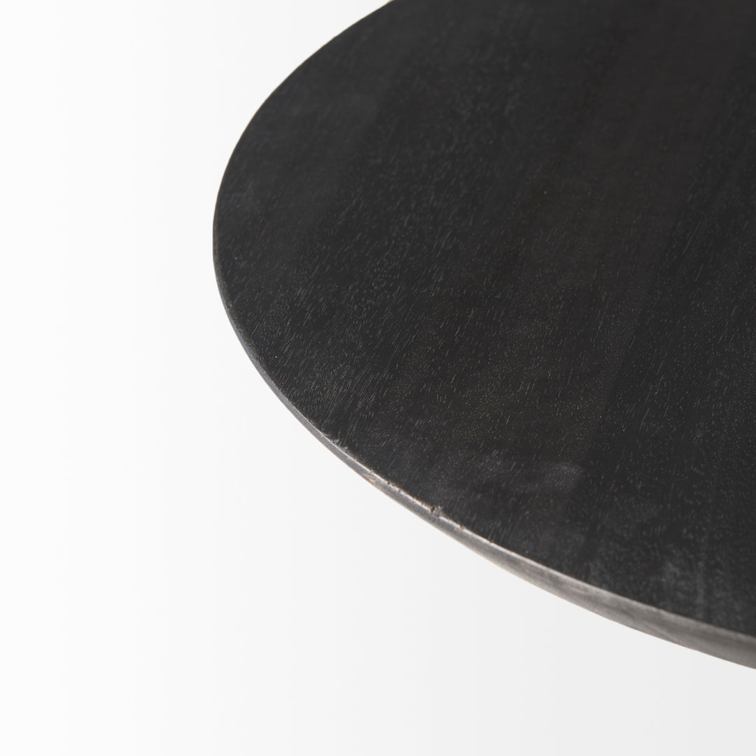 Maxwell 20" Round Dark Brown Wood w/ Black Metal Pedestal Side Table Living Room Mercana