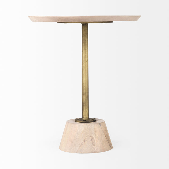 Maxwell 20" Round Light Brown Wood w/ Gold Metal Pedestal Side Table Living Room Mercana