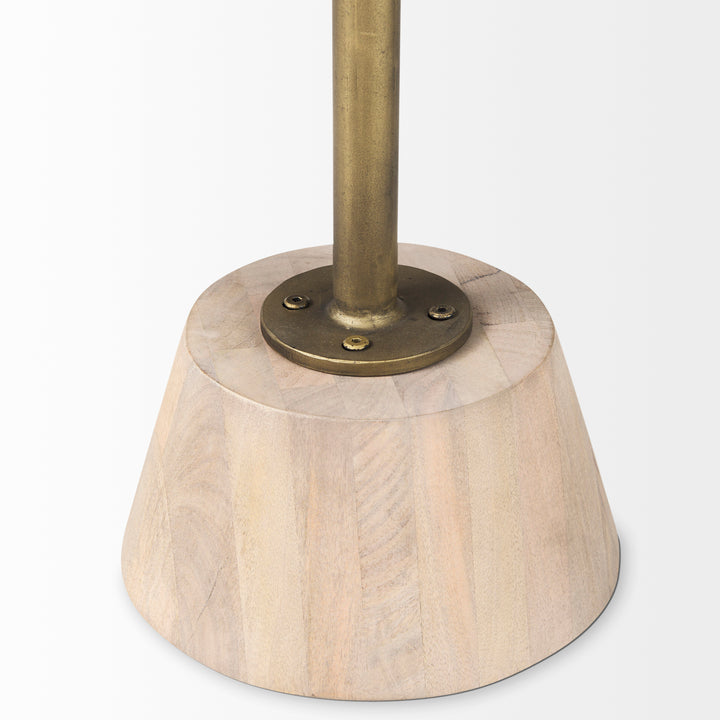 Maxwell 20" Round Light Brown Wood w/ Gold Metal Pedestal Side Table Living Room Mercana