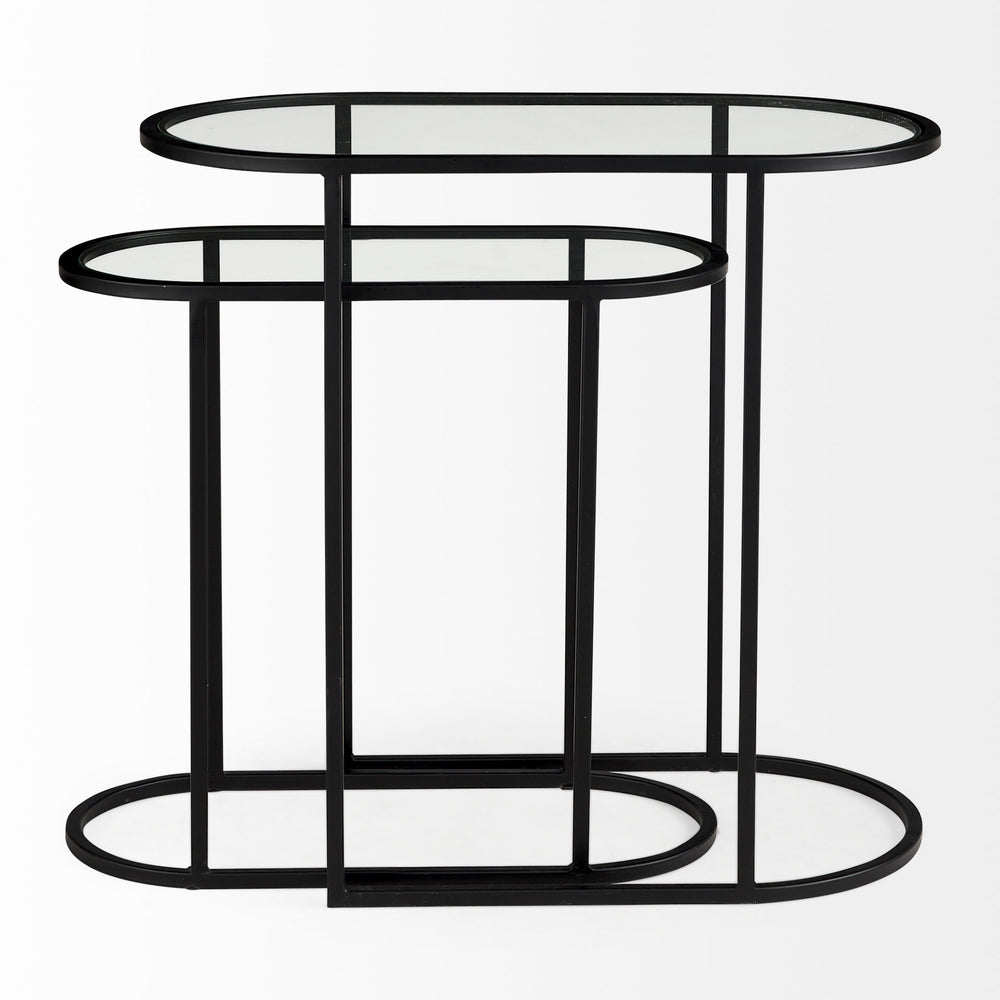 Celine 24.2 L x 12.6 W x 22.4 H Set of Two Black/Silver Metal and Glass Nesting Accent Tables Dining Room Mercana