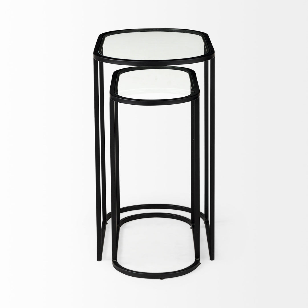 Celine 24.2 L x 12.6 W x 22.4 H Set of Two Black/Silver Metal and Glass Nesting Accent Tables Dining Room Mercana