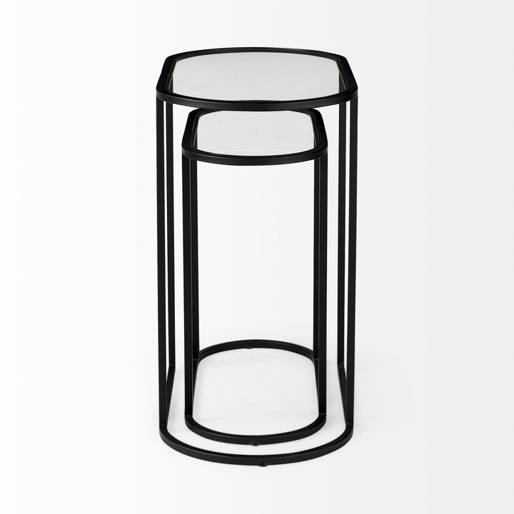 Celine 24.2 L x 12.6 W x 22.4 H Set of Two Black/Silver Metal and Glass Nesting Accent Tables Dining Room Mercana