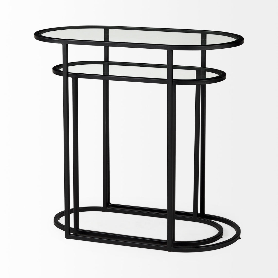 Celine 24.2 L x 12.6 W x 22.4 H Set of Two Black/Silver Metal and Glass Nesting Accent Tables Dining Room Mercana
