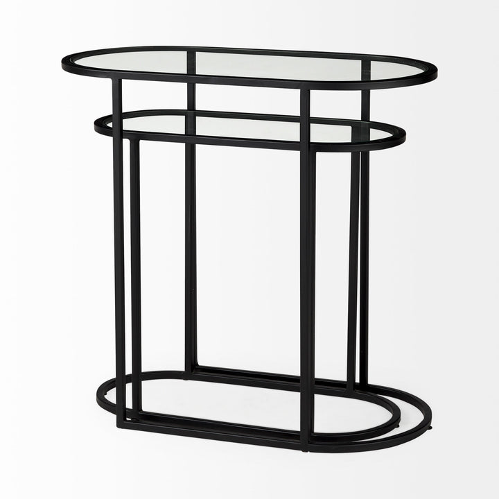 Celine 24.2 L x 12.6 W x 22.4 H Set of Two Black/Silver Metal and Glass Nesting Accent Tables Dining Room Mercana