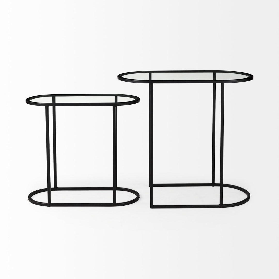 Celine 24.2 L x 12.6 W x 22.4 H Set of Two Black/Silver Metal and Glass Nesting Accent Tables Dining Room Mercana