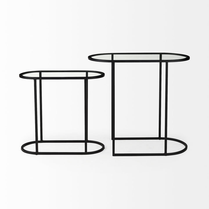 Celine 24.2 L x 12.6 W x 22.4 H Set of Two Black/Silver Metal and Glass Nesting Accent Tables Dining Room Mercana