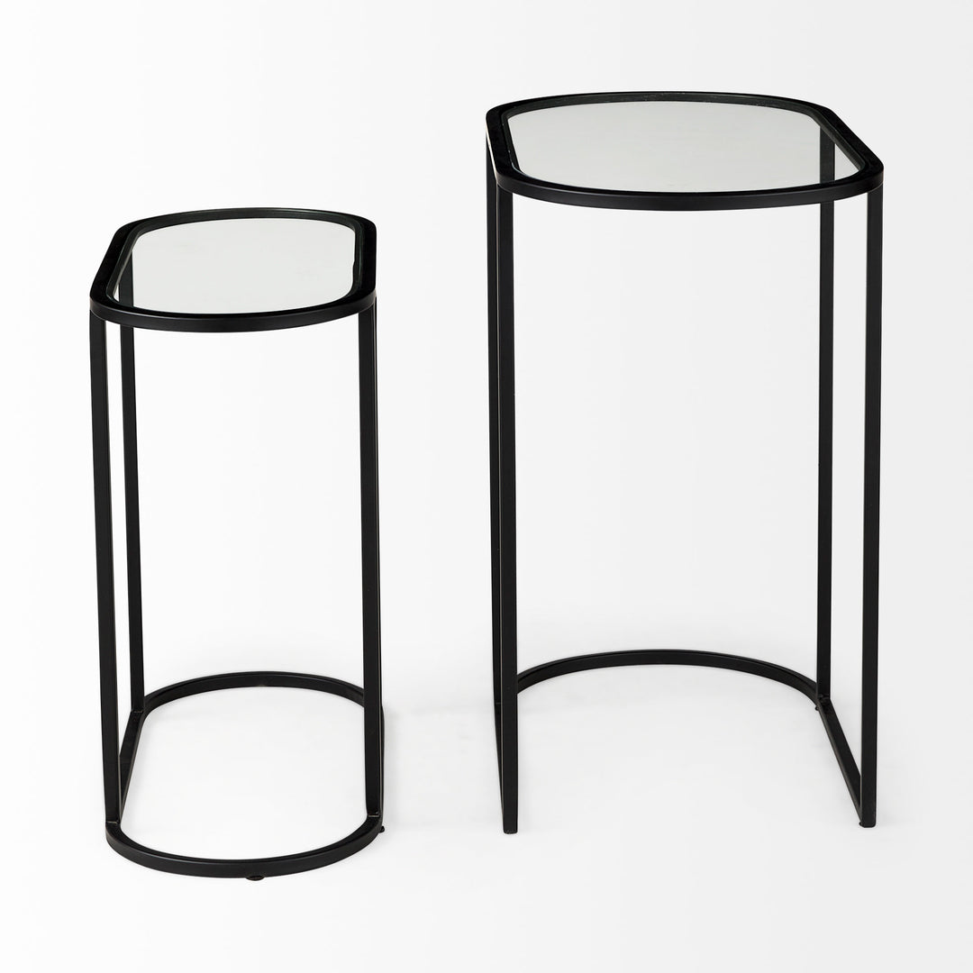 Celine 24.2 L x 12.6 W x 22.4 H Set of Two Black/Silver Metal and Glass Nesting Accent Tables Dining Room Mercana