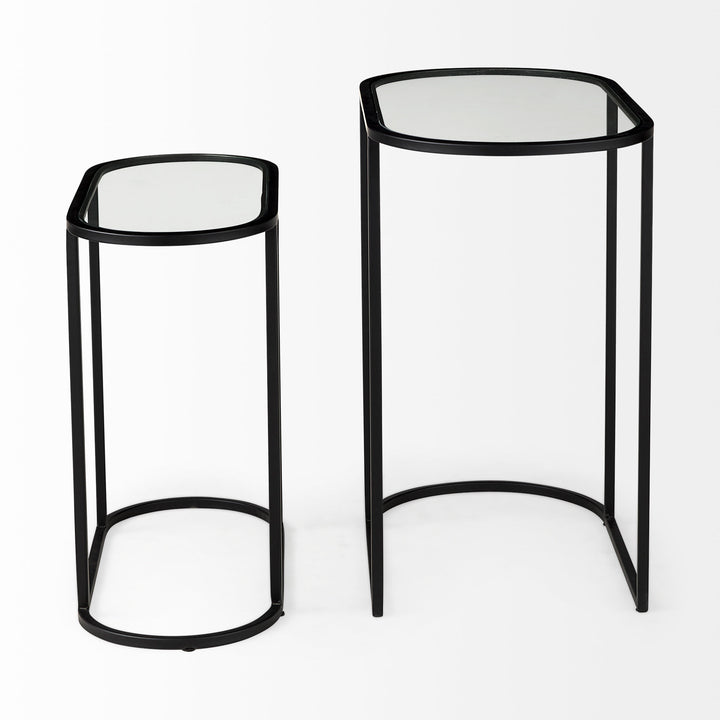 Celine 24.2 L x 12.6 W x 22.4 H Set of Two Black/Silver Metal and Glass Nesting Accent Tables Dining Room Mercana