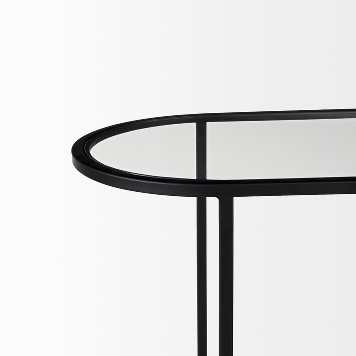 Celine 24.2 L x 12.6 W x 22.4 H Set of Two Black/Silver Metal and Glass Nesting Accent Tables Dining Room Mercana