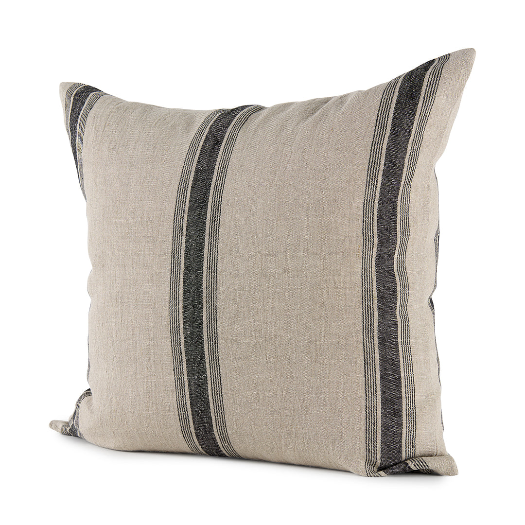 Hattie 20L x 20W Beige and Black Fabric Striped Decorative Pillow Cover Decor Mercana