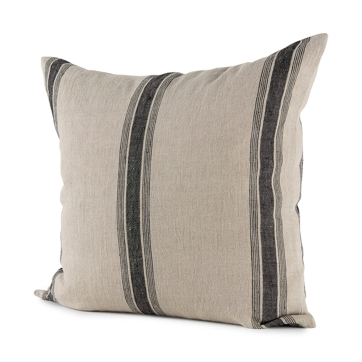 Hattie 20L x 20W Beige and Black Fabric Striped Decorative Pillow Cover Decor Mercana