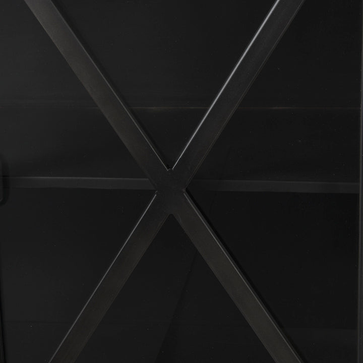 Poppy I 79x16 Black Metal With Glass Door Sideboard Dining Room Mercana