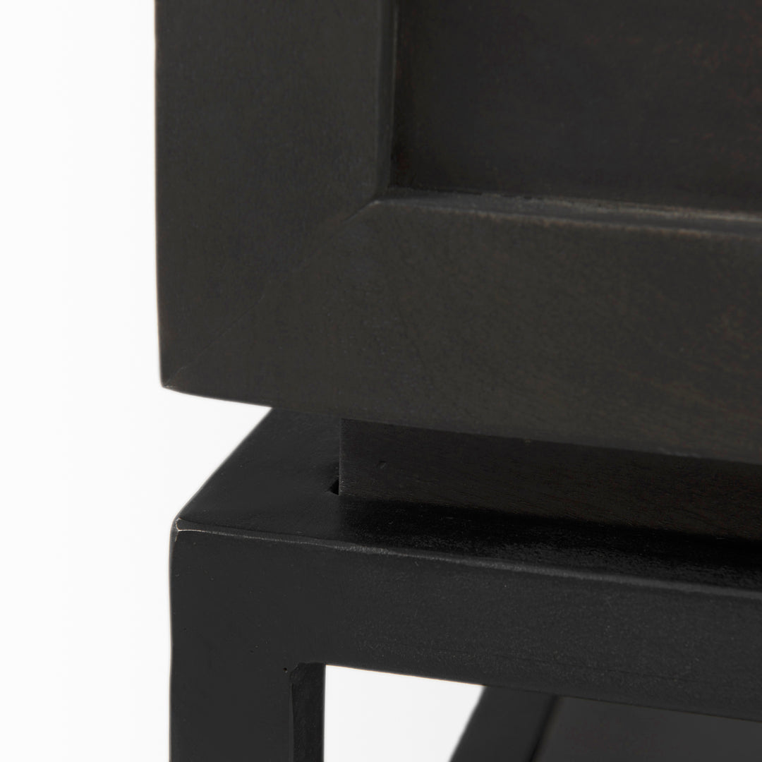 Divina Black-Brown Wood w/ White Marble Top and Black Metal Base 1 Drawer Side Table Dining Room Mercana
