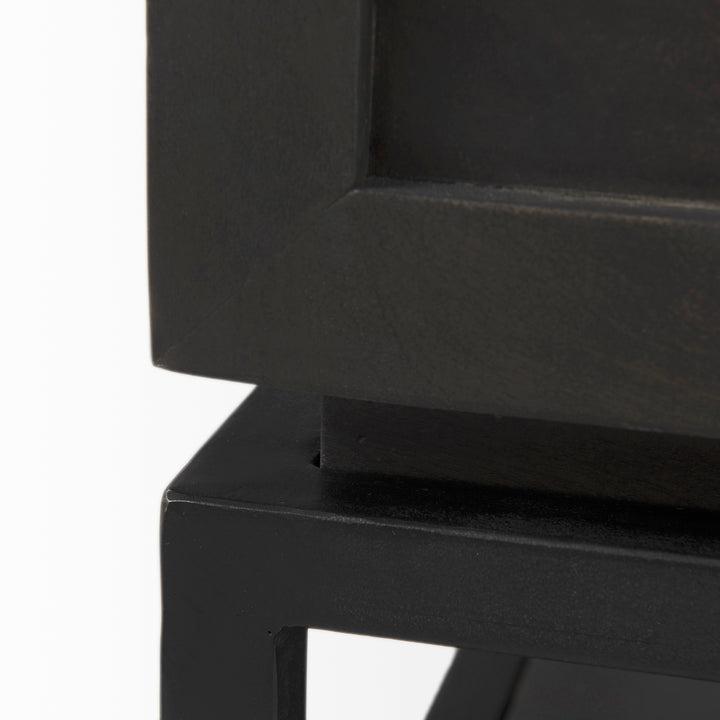 Divina Black-Brown Wood w/ White Marble Top and Black Metal Base 1 Drawer Side Table Dining Room Mercana