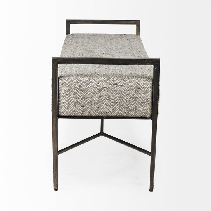 Charlotte 55.0L Gray Herringbone Fabric Seat w/ Antique Nickel Metal Frame Bench Decor Mercana