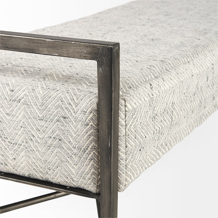 Charlotte 55.0L Gray Herringbone Fabric Seat w/ Antique Nickel Metal Frame Bench Decor Mercana