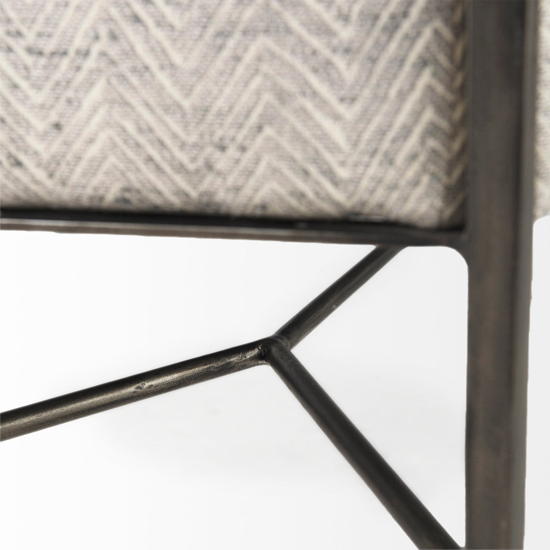 Charlotte 55.0L Gray Herringbone Fabric Seat w/ Antique Nickel Metal Frame Bench Decor Mercana