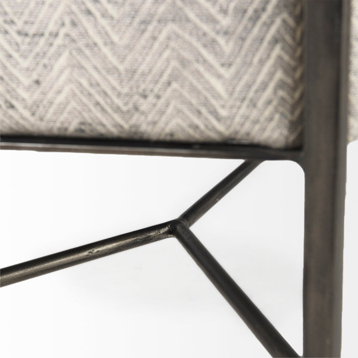 Charlotte 55.0L Gray Herringbone Fabric Seat w/ Antique Nickel Metal Frame Bench Decor Mercana
