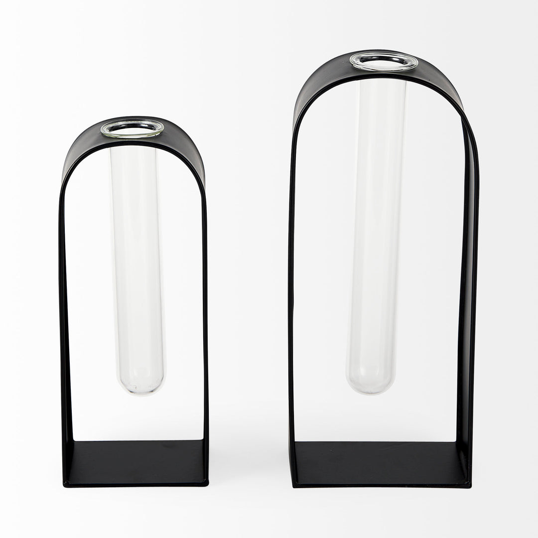Boyer Black Metal W/Glass Set of Two Test Tube Decorative Objects Decor Mercana