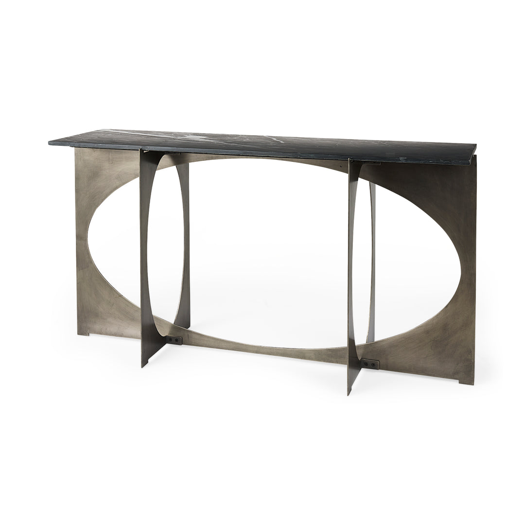 Reinhold IV Black Marble Top Iron Console Table Dining Room Mercana