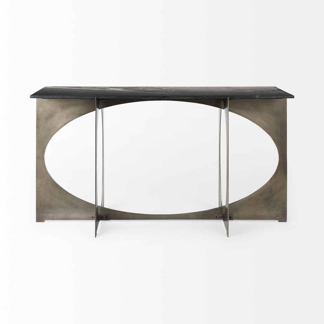 Reinhold IV Black Marble Top Iron Console Table Dining Room Mercana