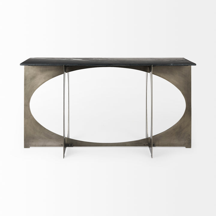 Reinhold IV Black Marble Top Iron Console Table Dining Room Mercana