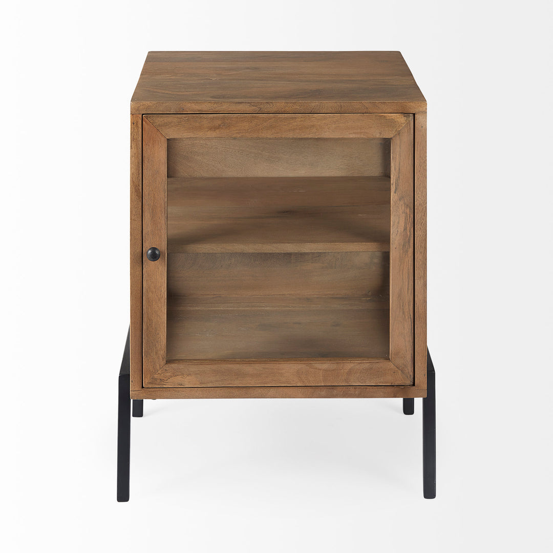 Arelius Light Brown Wood W/ Black Metal Frame End/Side Table Dining Room Mercana